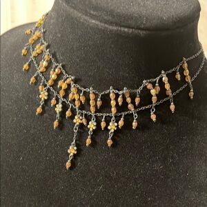 Orange and Silver Choker Necklace with Cascading Pendants